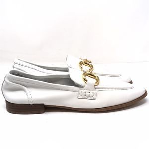 Jeffrey Campbell Velviteen Leather Closed Flat Loafers White Gold Womens Size 8